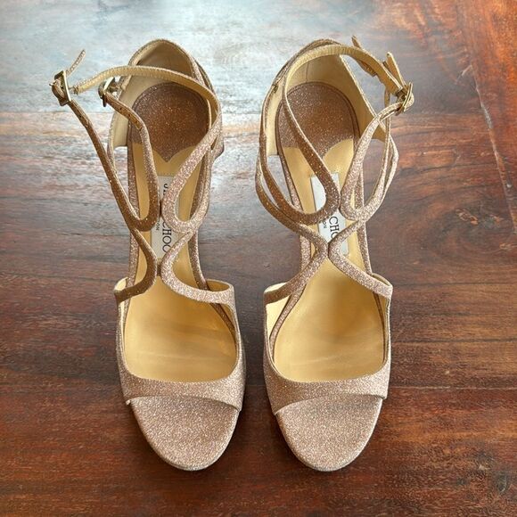 NEW Jimmy Choo Ballet Pink Shimmer Strappy High Heel Stiletto Sandals Size 40 EU - Picture 3 of 16